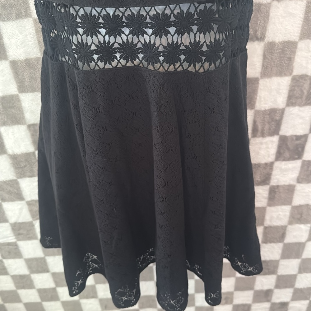 Free people Black Laced Crochet Daisy waist Skater dress size 6 - Picture 4 of 10